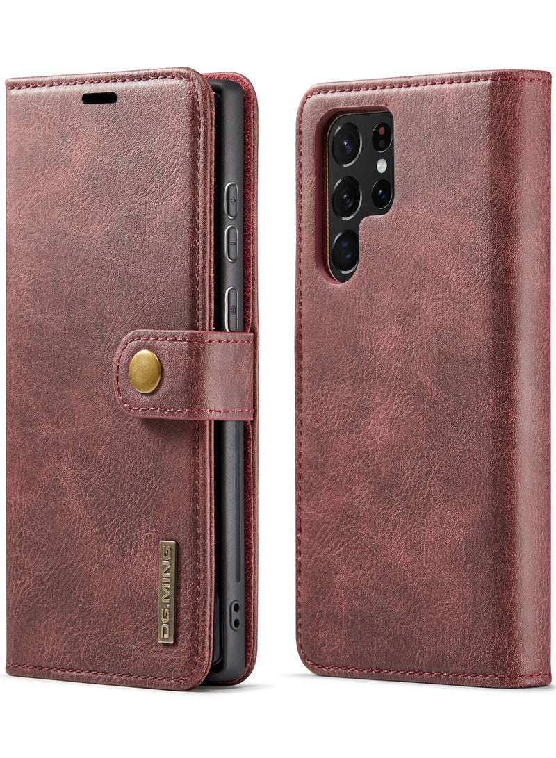 DGMING CaseMe Samsung Galaxy S22 Ultra 5G DG.MING Crazy Horse Texture Detachable Magnetic Leather Case - Red - Image 1