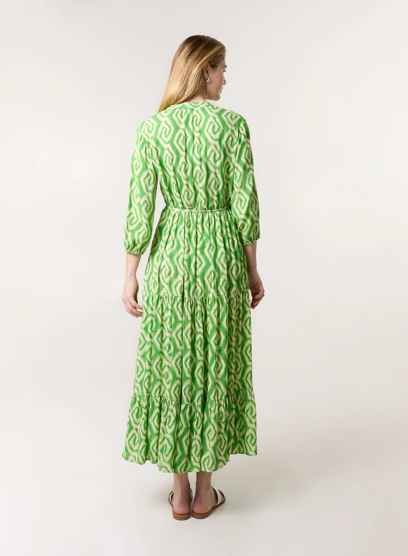 Blue Vanilla Abstract Button Front Belted Dress