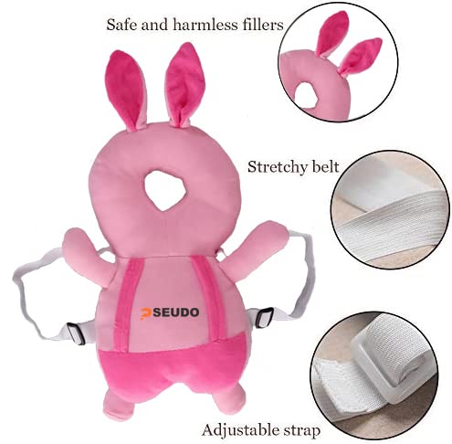 PSEUDO Cotton Baby Toddlers Kids Child Head Back Safety Protector Pad Cushion Pillow With Straps (Rabbitpink, Pack of 1 - Image 2