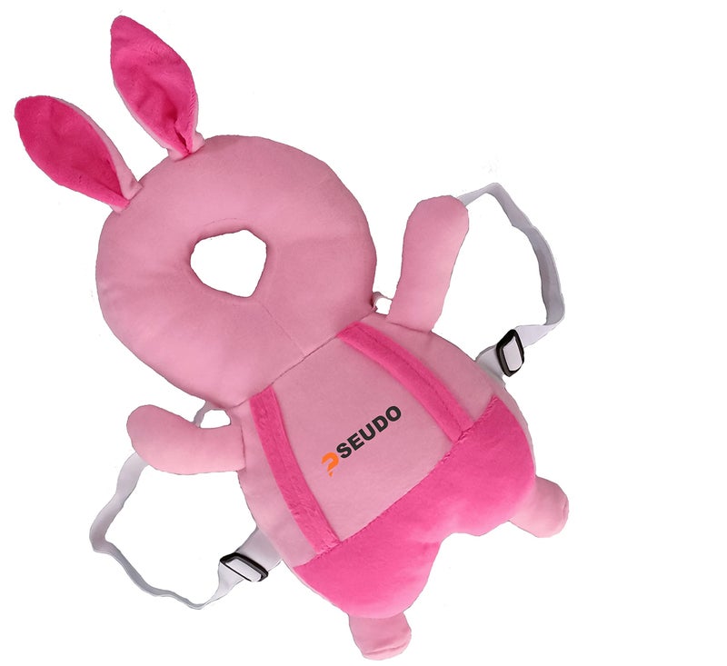 PSEUDO Cotton Baby Toddlers Kids Child Head Back Safety Protector Pad Cushion Pillow With Straps (Rabbitpink, Pack of 1 - Image 1