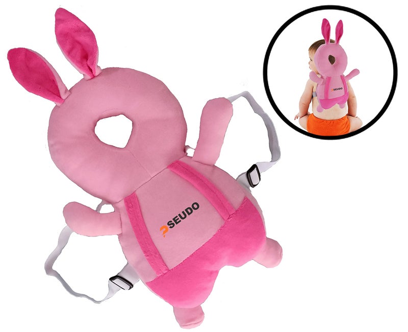 PSEUDO Cotton Baby Toddlers Kids Child Head Back Safety Protector Pad Cushion Pillow With Straps (Rabbitpink, Pack of 1 - Image 4