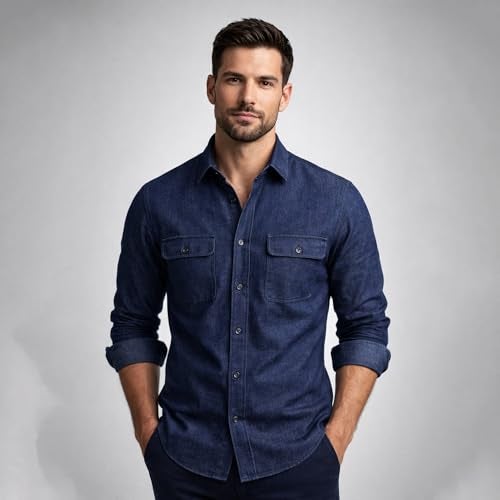 B BIGREAMS - Your Comfort is Our Mission BIGREAMS Unstitched Yarn Dyed Cotton Denim Shirt Fabric (1 Meter For As Per Your Use, Indigo) - Image 3