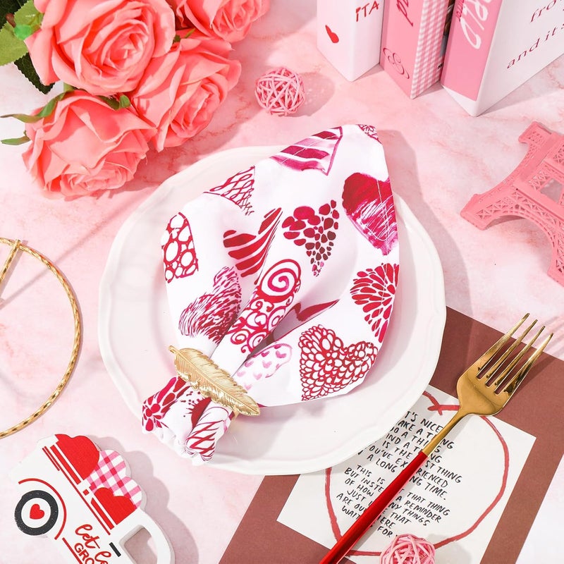 JarThenaAMCS Set of 4 Valentines Day Heart Cloth Napkins Watercolor Pink Love Heart Dinner Reusable Napkins 18 x 18 Inch Kitchen Tabletop Collection for Wedding Party Table Supplies - Image 4