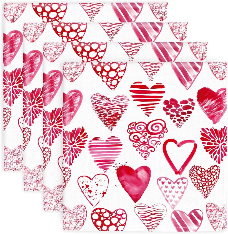 JarThenaAMCS Set of 4 Valentines Day Heart Cloth Napkins Watercolor Pink Love Heart Dinner Reusable Napkins 18 x 18 Inch Kitchen Tabletop Collection for Wedding Party Table Supplies - Image 1