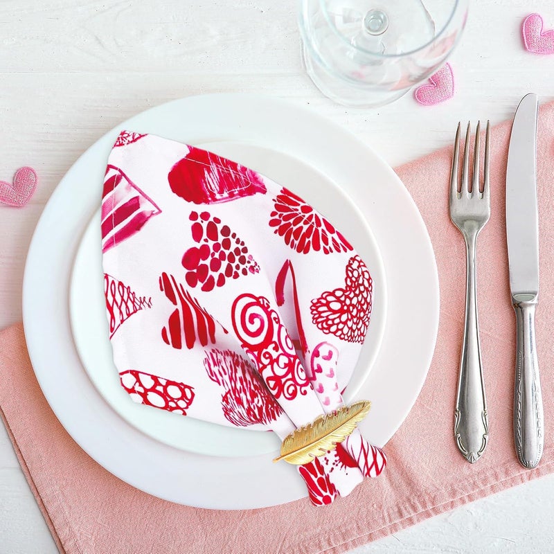JarThenaAMCS Set of 4 Valentines Day Heart Cloth Napkins Watercolor Pink Love Heart Dinner Reusable Napkins 18 x 18 Inch Kitchen Tabletop Collection for Wedding Party Table Supplies - Image 5