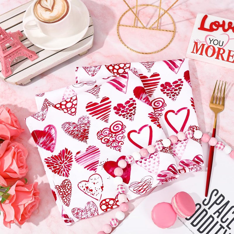 JarThenaAMCS Set of 4 Valentines Day Heart Cloth Napkins Watercolor Pink Love Heart Dinner Reusable Napkins 18 x 18 Inch Kitchen Tabletop Collection for Wedding Party Table Supplies - Image 3