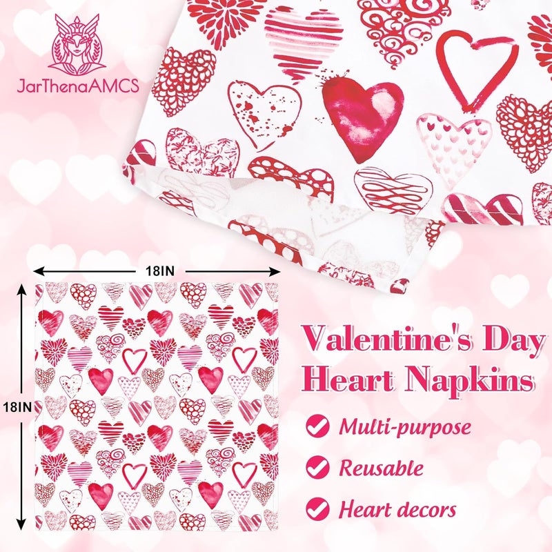 JarThenaAMCS Set of 4 Valentines Day Heart Cloth Napkins Watercolor Pink Love Heart Dinner Reusable Napkins 18 x 18 Inch Kitchen Tabletop Collection for Wedding Party Table Supplies - Image 2
