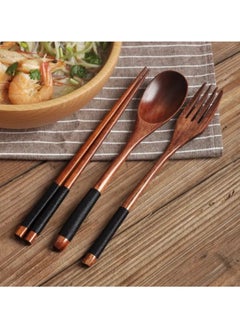 Just Quality 3pcs Japanese-Style Stylish Wooden Tableware Set, With Spoon, Chopsticks & Fork  - Image 1
