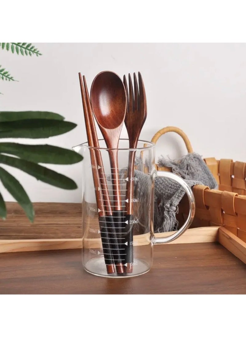 3pcs Japanese-Style Stylish Wooden Tableware Set, With Spoon, Chopsticks & Fork