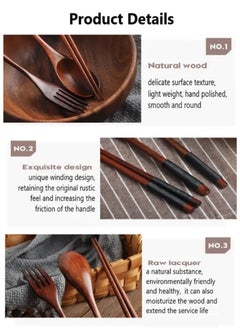 Just Quality 3pcs Japanese-Style Stylish Wooden Tableware Set, With Spoon, Chopsticks & Fork  - Image 3