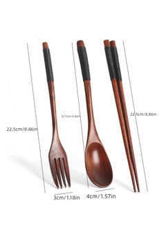 Just Quality 3pcs Japanese-Style Stylish Wooden Tableware Set, With Spoon, Chopsticks & Fork  - Image 4