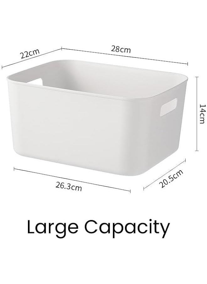 HOOKOR 6 Pack Storage Box Storage Bin Toy Baskets Food Storage Containers for Organizing Storage Basket Organizer with Handles for Kitchen Home Office Closet Nursery White, 28×22×14cm  - Image 2