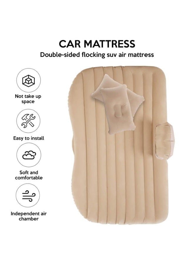 التجار العالميون في بنك البحرين الوطني مرتبة هوائية للسيارة مع وسائد ومضخة - سرير سفر قابل للنفخ 3 في 1 للسيارة وسيارات الدفع الرباعي والشاحنات - مرتبة هوائية محمولة وقابلة للطي للمقعد الخلفي للتخييم والرحلات البرية والنوم في الهواء الطلق - ملاءمة عالمية ومريحة وسهلة النفخ - Image 2