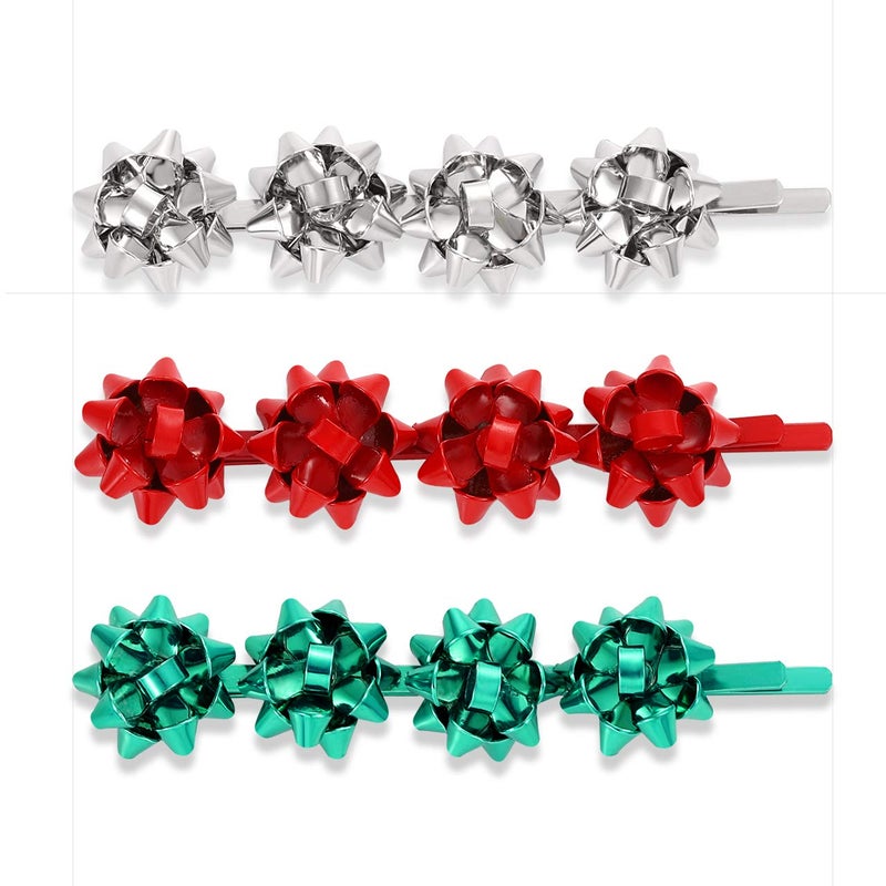 Christmas Hair Clips for Women Winter Holiday Wrap Bows Hair Clips Hairpin Festive Jewelry Barrette Headwear Accessories 3PACK Christmas Bows Silver