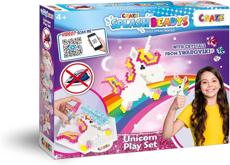 CRAZE SPLASH BEADYS Children's Unicorn Bead Toy, Iron, Water Beads, Hobbies, Crafts, Gluing Beads, Complete Kit + Accessories 58467 - Image 1