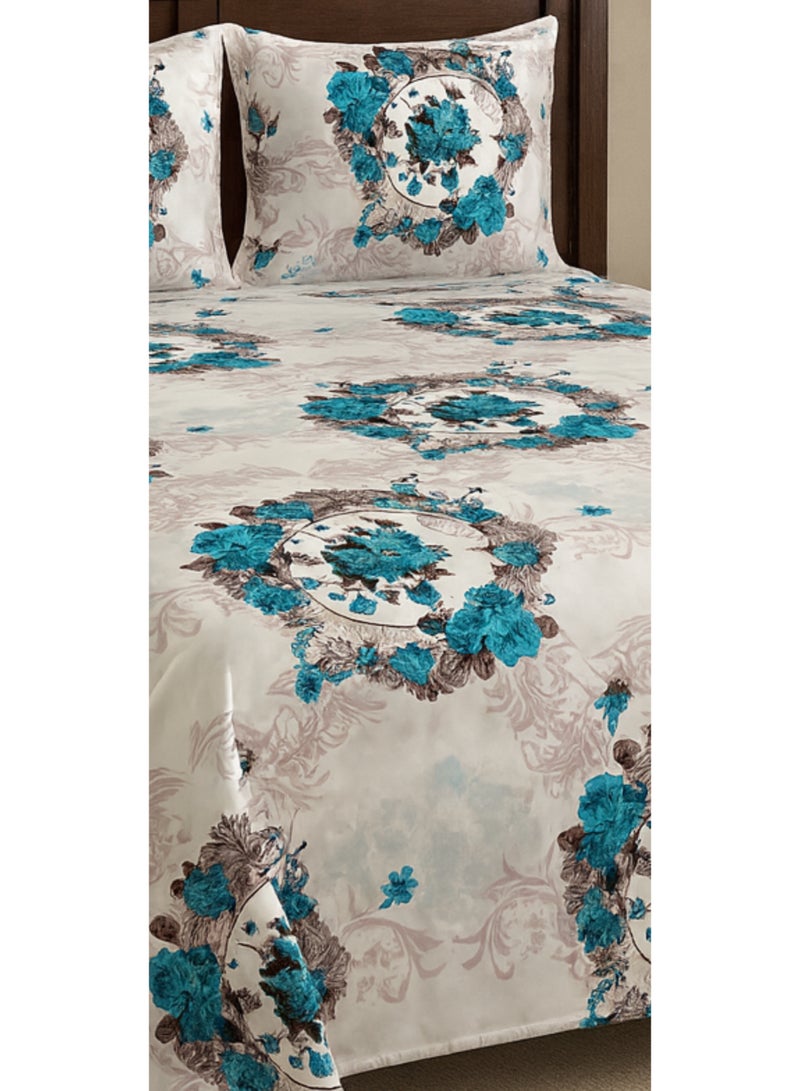 3 Pieces Flat Bedsheet Set with Floral Pattern King Size Bed Pillow Cover Set with 1 Bedsheet  2 Pillow - Image 2