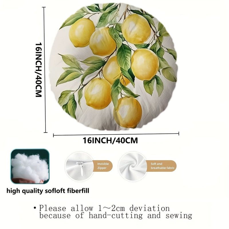 Soft Microfiber Round Throw Pillow 16x16 Inch Watercolor Lemon Green Leaf Design Machine Washable Cushion - Image 3