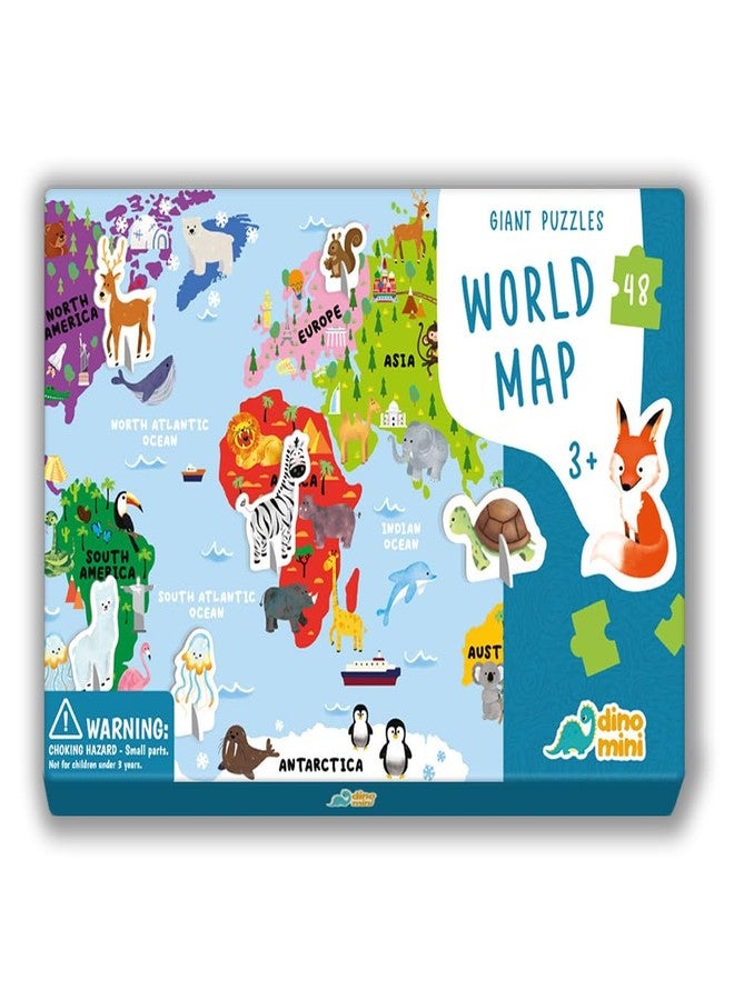 DINO MINI Dinomini Giant World Map Puzzle for Kids - with Interactive Standing Figures - Floor Puzzles for Kids Ages 3-5 - Preschool Learning Activities - Learning & Educational Toys - Image 1