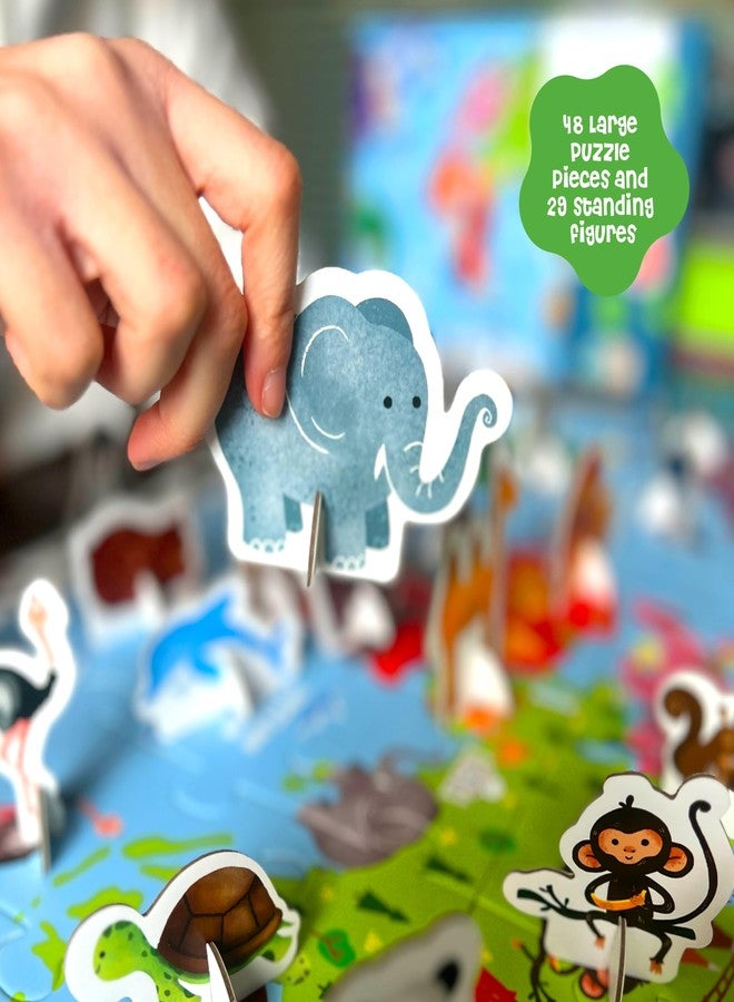 DINO MINI Dinomini Giant World Map Puzzle for Kids - with Interactive Standing Figures - Floor Puzzles for Kids Ages 3-5 - Preschool Learning Activities - Learning & Educational Toys - Image 4