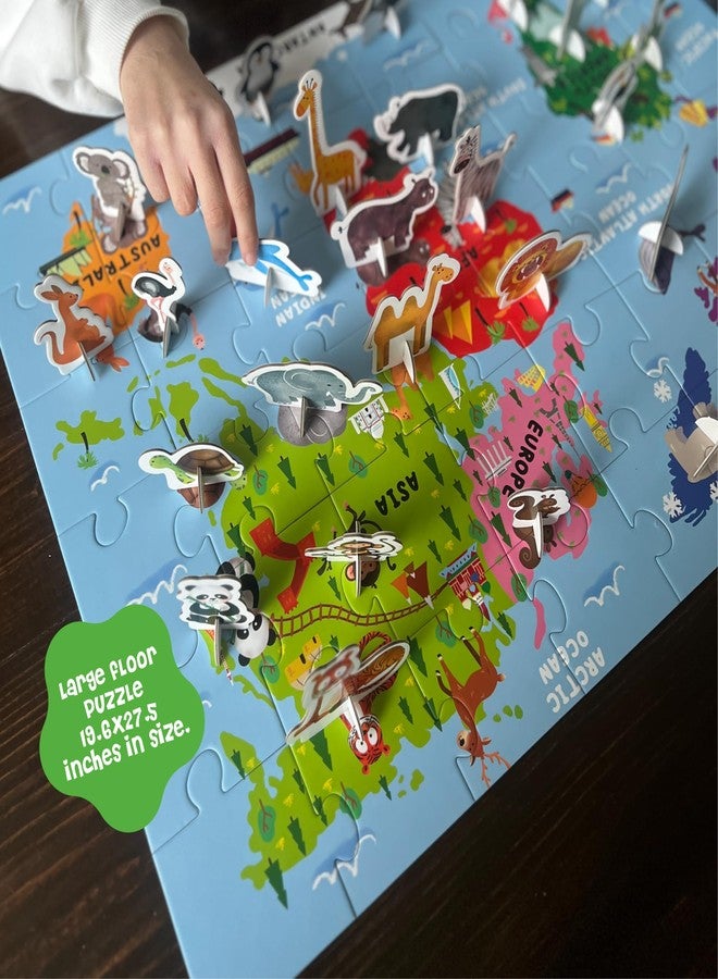 DINO MINI Dinomini Giant World Map Puzzle for Kids - with Interactive Standing Figures - Floor Puzzles for Kids Ages 3-5 - Preschool Learning Activities - Learning & Educational Toys - Image 2