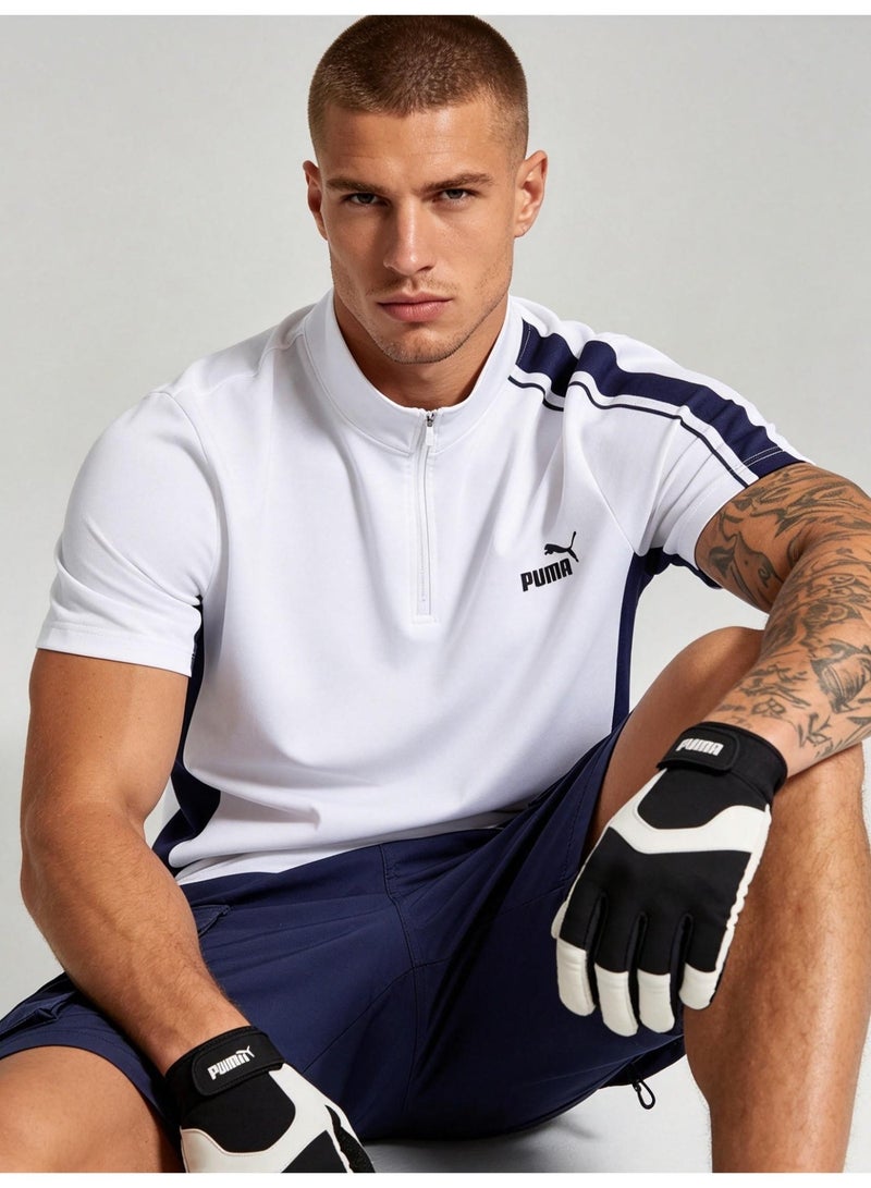 PUMA unisex semi-zipper striped Polo shirt, logo printed retro sports short-sleeved casual T-shirt, quick-drying fabric, breathable faster. - Image 5