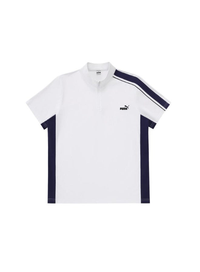 PUMA unisex semi-zipper striped Polo shirt, logo printed retro sports short-sleeved casual T-shirt, quick-drying fabric, breathable faster. - Image 3