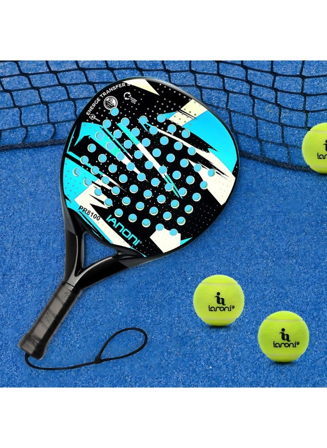 ianoni - IANONI Paddle Tennis Racket Carbon Fiber Surface with EVA Memory Flex Foam Core Padel Tennis Racquets. (Blue) - Image 1