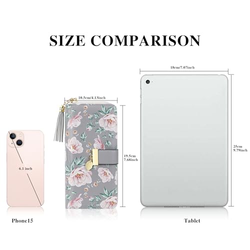 Pomelo Best RFID Wallets for Women with Multiple Card Slots and Cellphone Compartment, Womens Wallet (printing flowers grey) - Image 4