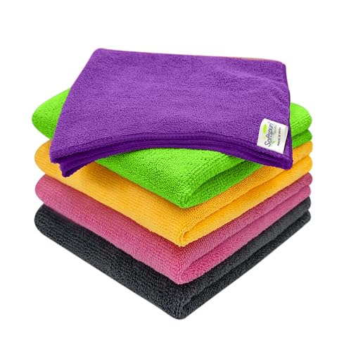 SOFTSPUN Microfiber Cleaning Cloth Set of 5 for Detailing & Polishing 340 GSM, 40 cm x 40 cm, Muticolor - Image 2