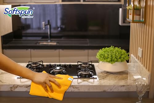 SOFTSPUN Microfiber Cleaning Cloth Set of 5 for Detailing & Polishing 340 GSM, 40 cm x 40 cm, Muticolor - Image 4