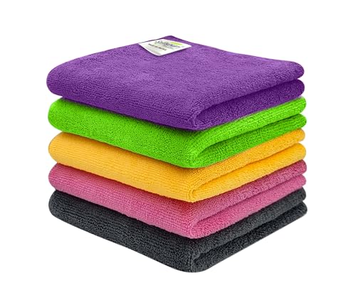 SOFTSPUN Microfiber Cleaning Cloth Set of 5 for Detailing & Polishing 340 GSM, 40 cm x 40 cm, Muticolor - Image 1