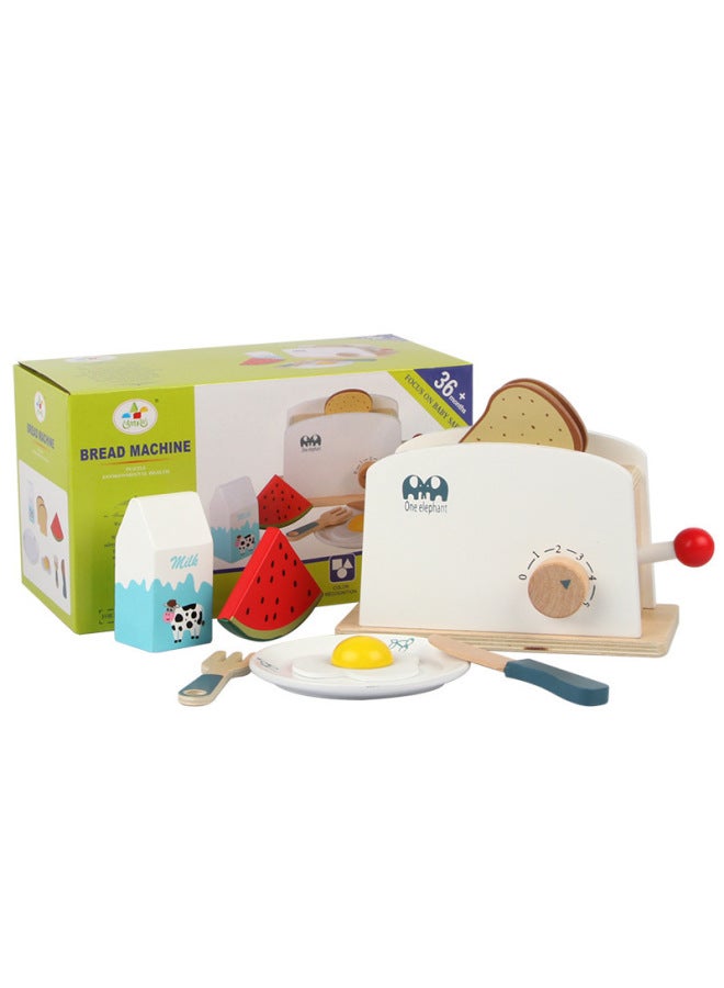 Children Play House Small Household Appliances Kitchen Baby Wooden Simulation Bread Maker Juicer Mixer Suit Toys-Color:Simulation Bread Maker - Image 1