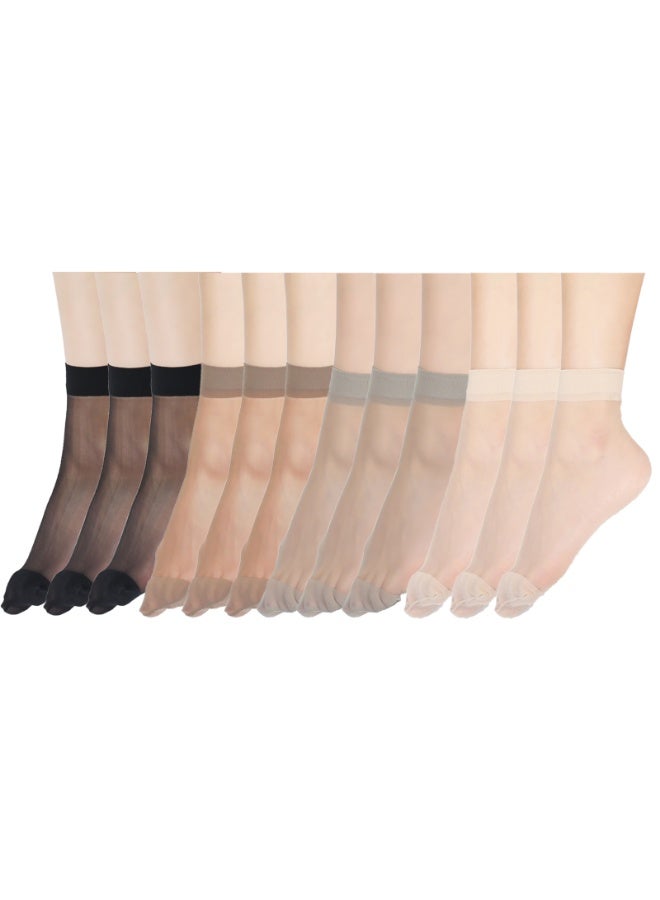Women Girls 12 Pairs Sheer Ankle Socks Thin Nylon Transparent Ankle High Hosiery Socks  (Multi Color) - Image 1