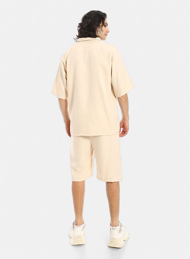 Red Circle Button Closure Trendy Shirt and Shorts Set - Image 3