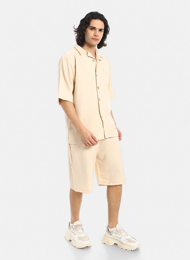 Red Circle Button Closure Trendy Shirt and Shorts Set - Image 2