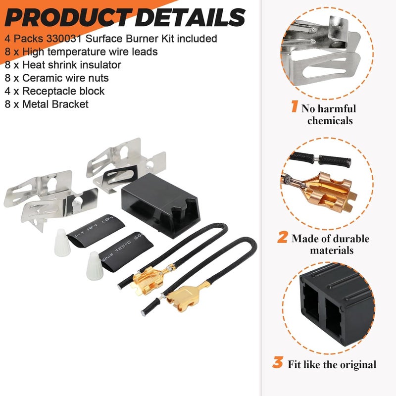 Beaquicy Upgraded 4Pack 330031 Range Burner Receptacle Kit by - Replacement for Whirl-pool Ken-more Range/Stove - Replaces 814399 5303935058 5301167733 - Image 2
