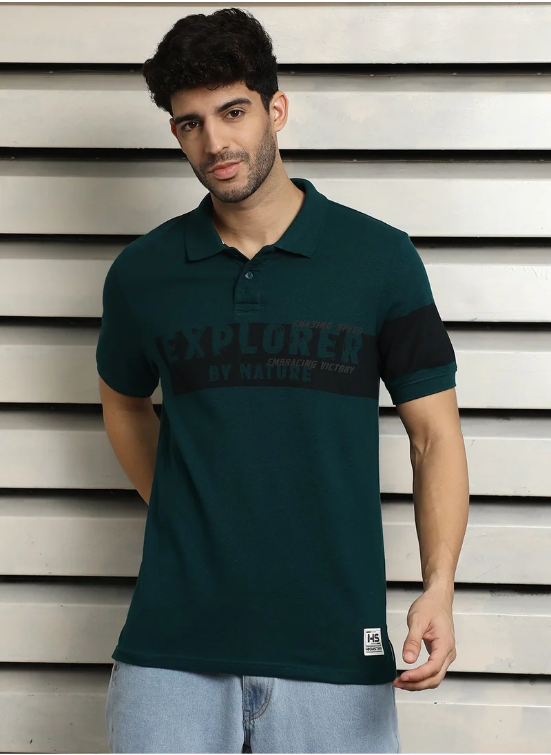 هاي ستار Regular Fit Teal Polo T-Shirt for Men, Color Block Design