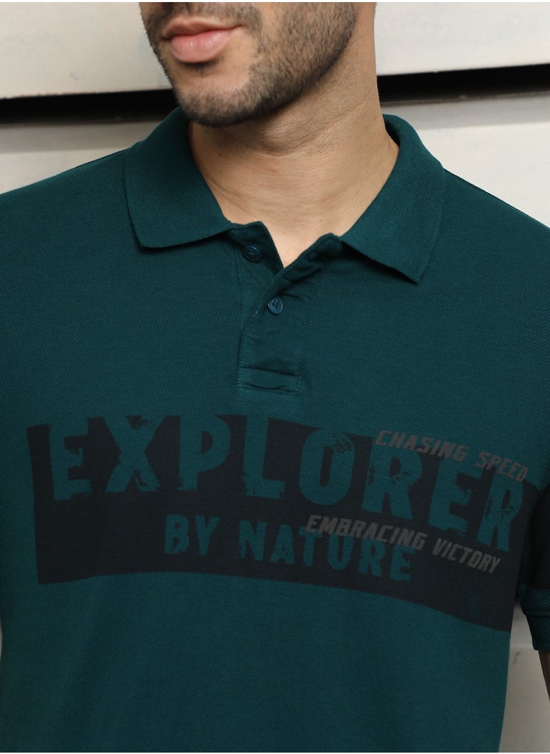 HIGH STAR - Regular Fit Teal Polo T-Shirt for Men, Color Block Design - Image 1