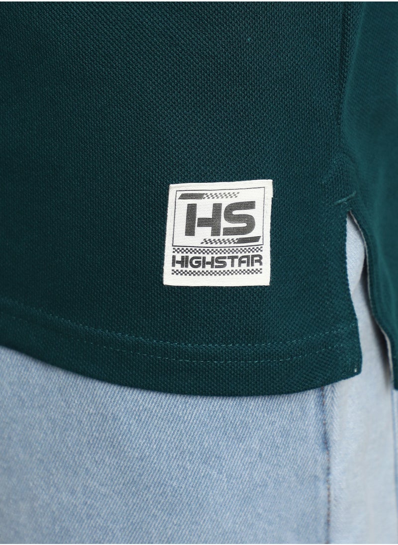 HIGH STAR - Regular Fit Teal Polo T-Shirt for Men, Color Block Design - Image 1