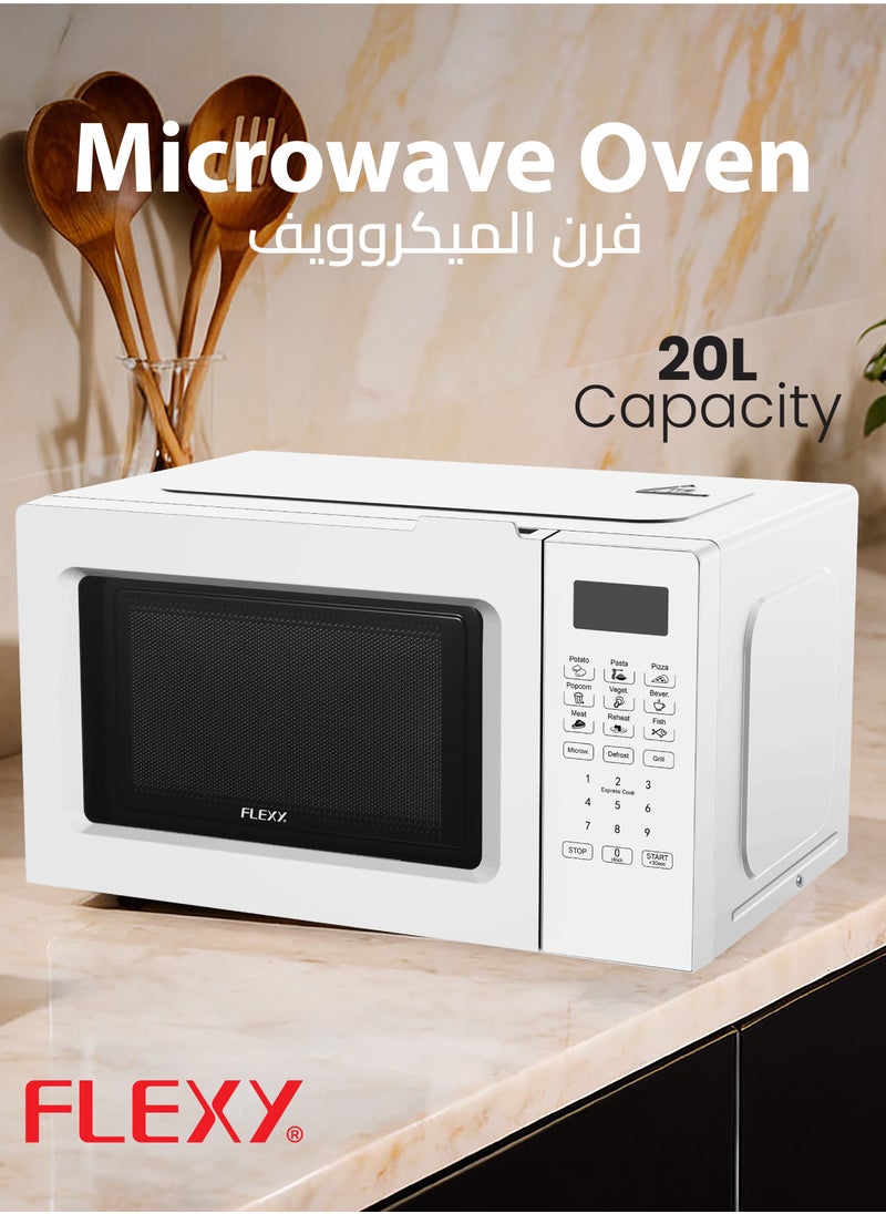 Flexy Flexy 20L Digital Microwave Oven, 700W Output, 10 Power Levels, Glass Door, Kitchen Timer, Auto/Time Defrost, 99-Min Cooking, 220V-240V, 2-Year Warranty.  - Image 2