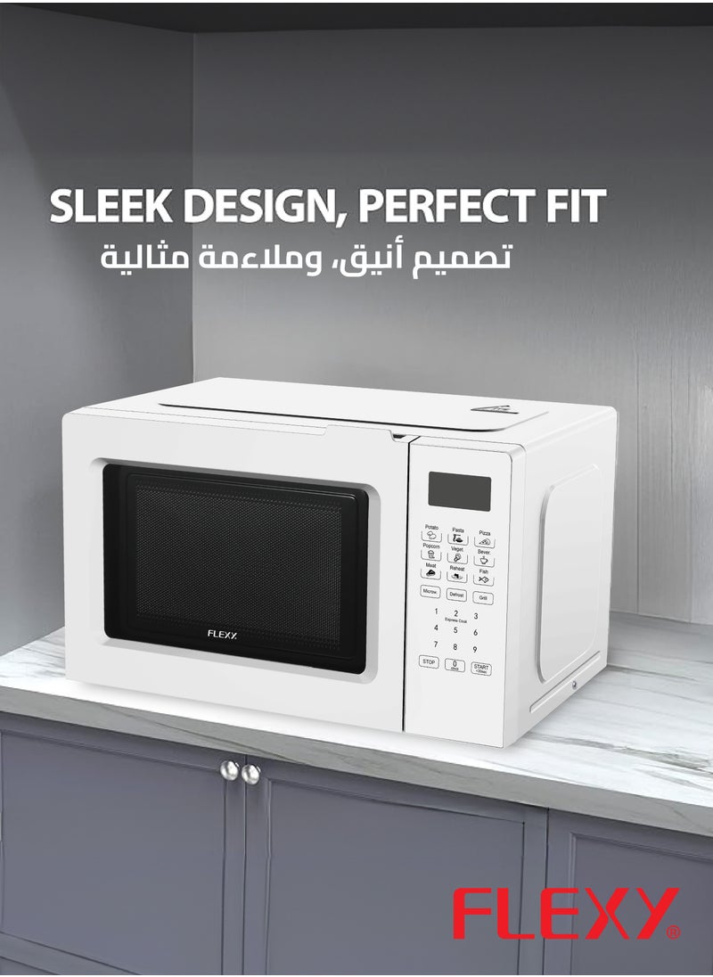 Flexy - Flexy 20L Digital Microwave Oven, 700W Output, 10 Power Levels, Glass Door, Kitchen Timer, Auto/Time Defrost, 99-Min Cooking, 220V-240V, 2-Year Warranty. - Image 1