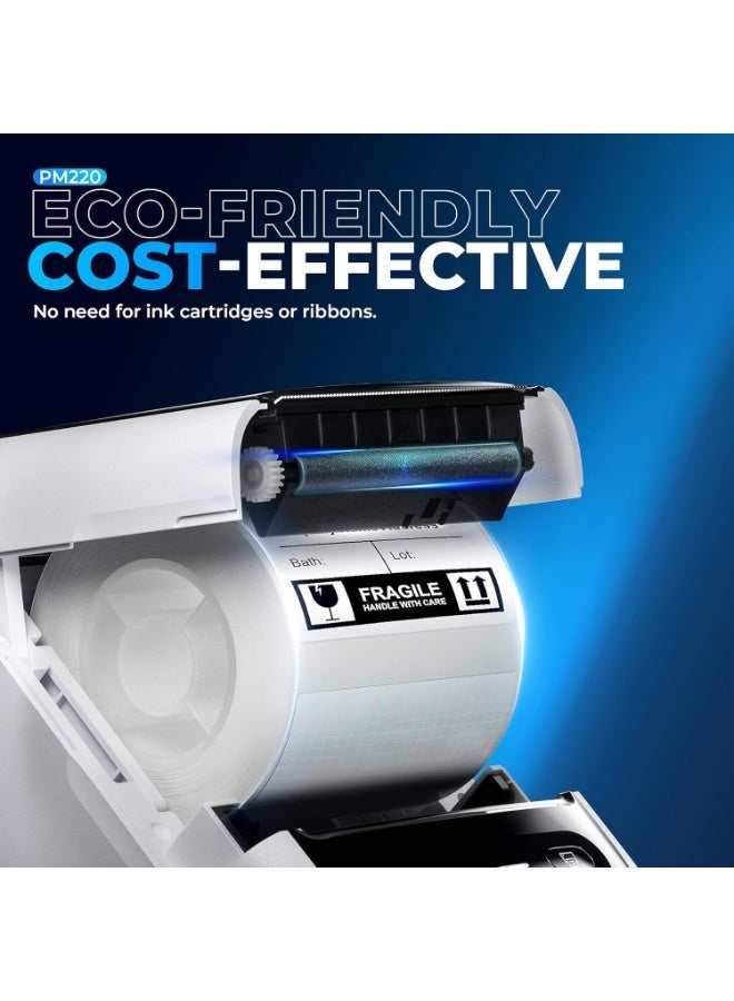 طابعة ملصقات نيلكو مع شريط لاصق، طابعة ملصقات بلوتوث PM220، طابعة حرارية محمولة بحجم 2 بوصة للشركات الصغيرة، طباعة العناوين والشعارات والملابس والبريد والملصقات للهواتف وأجهزة الكمبيوتر، لون أبيض - Image 4
