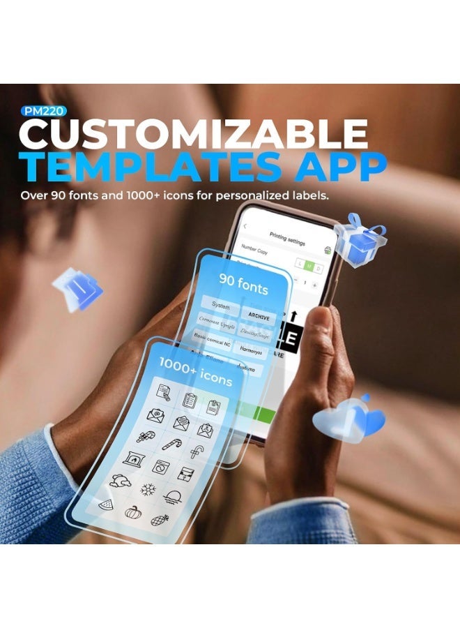 طابعة ملصقات نيلكو مع شريط لاصق، طابعة ملصقات بلوتوث PM220، طابعة حرارية محمولة بحجم 2 بوصة للشركات الصغيرة، طباعة العناوين والشعارات والملابس والبريد والملصقات للهواتف وأجهزة الكمبيوتر، لون أبيض - Image 3
