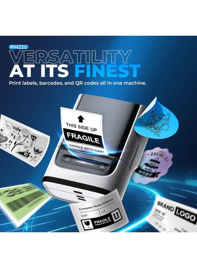 طابعة ملصقات نيلكو مع شريط لاصق، طابعة ملصقات بلوتوث PM220، طابعة حرارية محمولة بحجم 2 بوصة للشركات الصغيرة، طباعة العناوين والشعارات والملابس والبريد والملصقات للهواتف وأجهزة الكمبيوتر، لون أبيض - Image 2