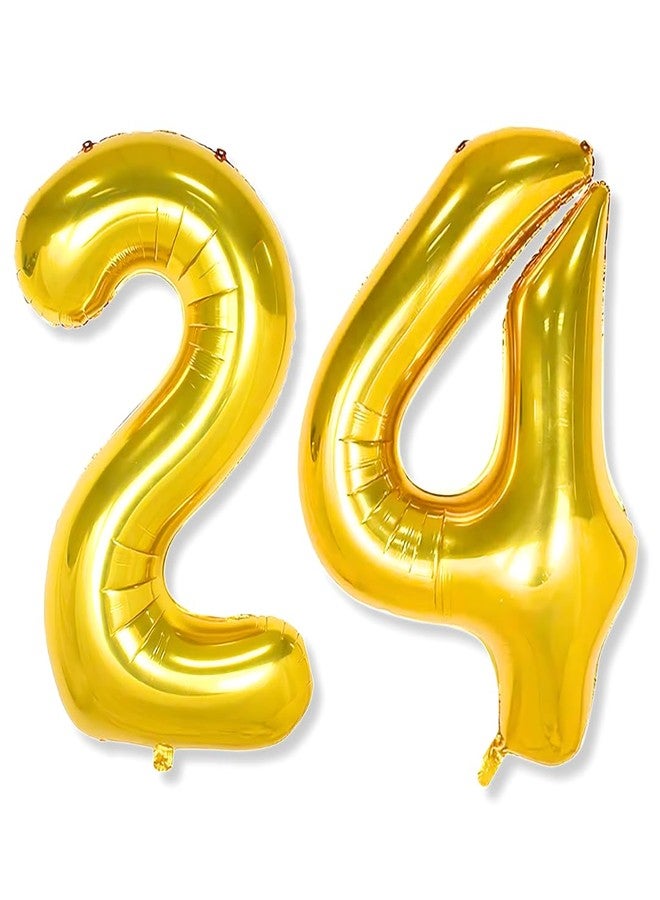 Flyloons 24 number Golden Foil Balloon 16 inch Size Birthday Decoration Items Pack of 2 | 24th Year Balloons | Twenty Four - Image 1
