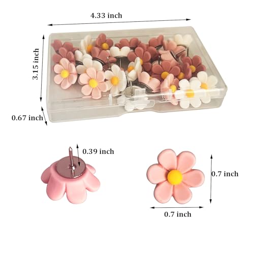 Supfoxer Flower Cute Push Pins for Bulletin Board, Office Decor for Women Cute Thumb Tacks for Cork Board Hanging Posters Photos Maps （30pcs） - Image 2