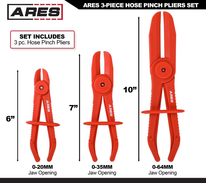 ARES 78000-3-Piece Hose Pinch Pliers Set – Includes 6-Inch, 7-Inch, and 10-Inch Sizes - Lightweight and Durable Nylon Design - For Use While Repairing Coolant, Brake, Vacuum and Fuel Systems - Image 2