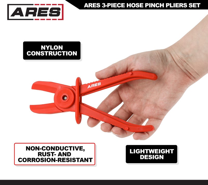 ARES 78000-3-Piece Hose Pinch Pliers Set – Includes 6-Inch, 7-Inch, and 10-Inch Sizes - Lightweight and Durable Nylon Design - For Use While Repairing Coolant, Brake, Vacuum and Fuel Systems - Image 3