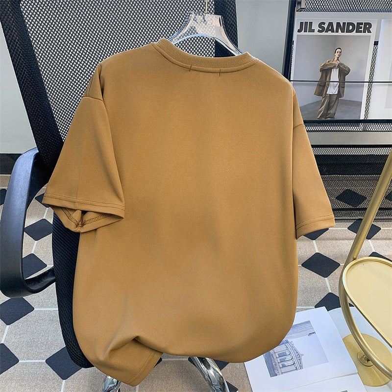 Design Sense Rivet T-Shirt Men'S Summer Trendy Brand Heavy Solid Color Short-Sleeved Style Ruffian Handsome Loose Half-Sleeved T-Shirt - Image 4