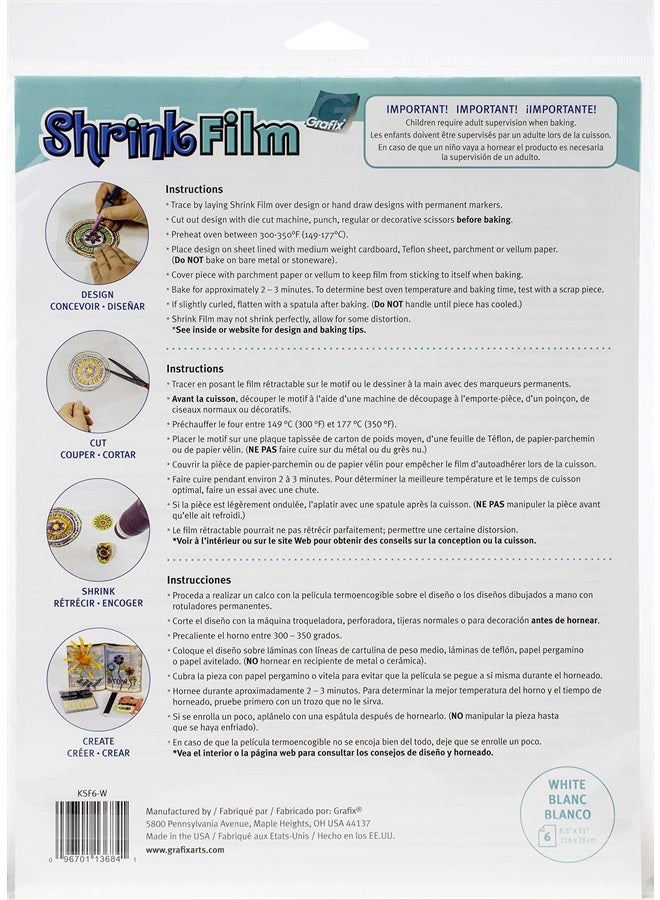 Graphix Shrink Film, White, 8.5x11, 6ct